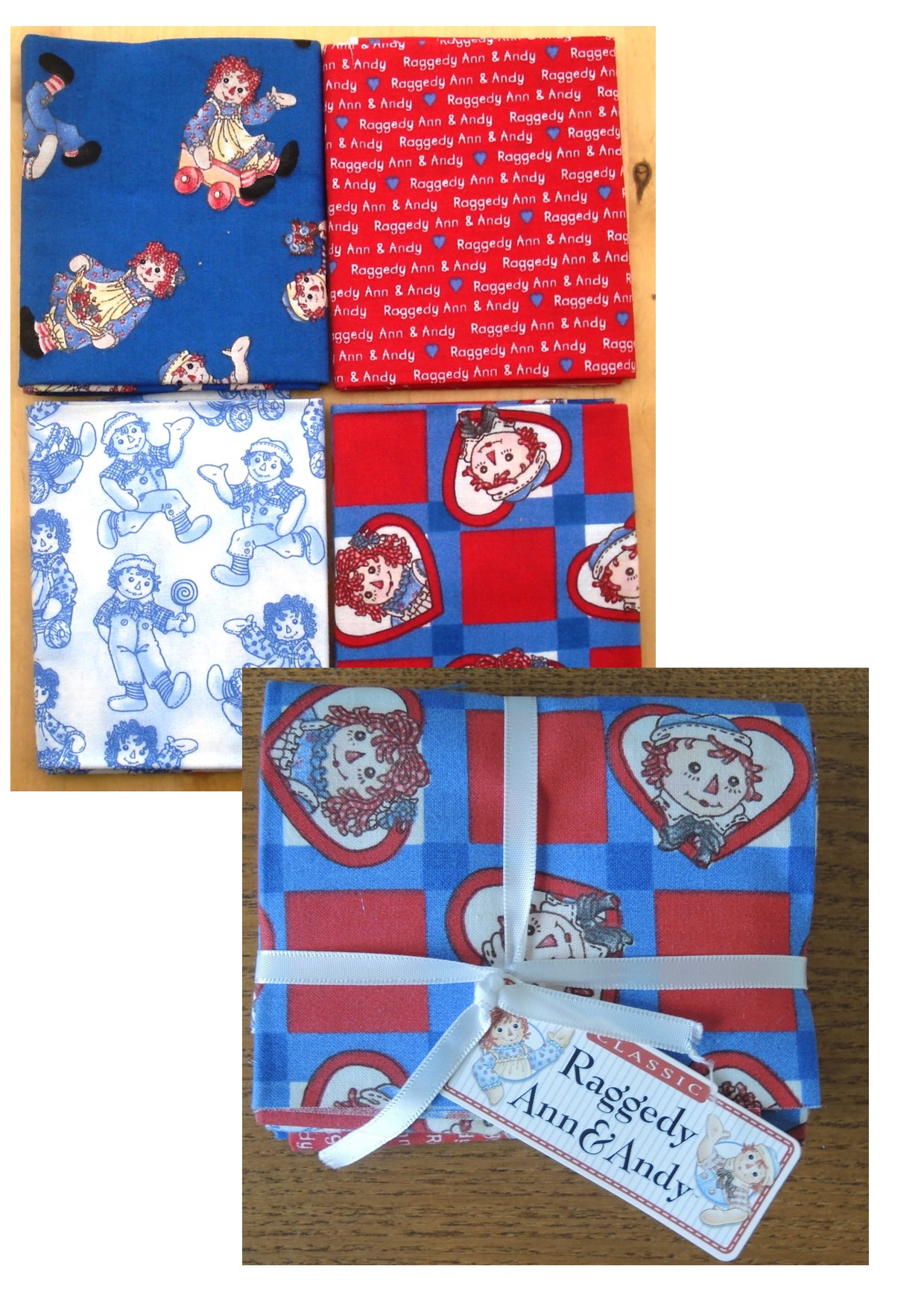 LOT DE 4 COUPONS DE TISSU RAGGEDY ANN ET ANDY